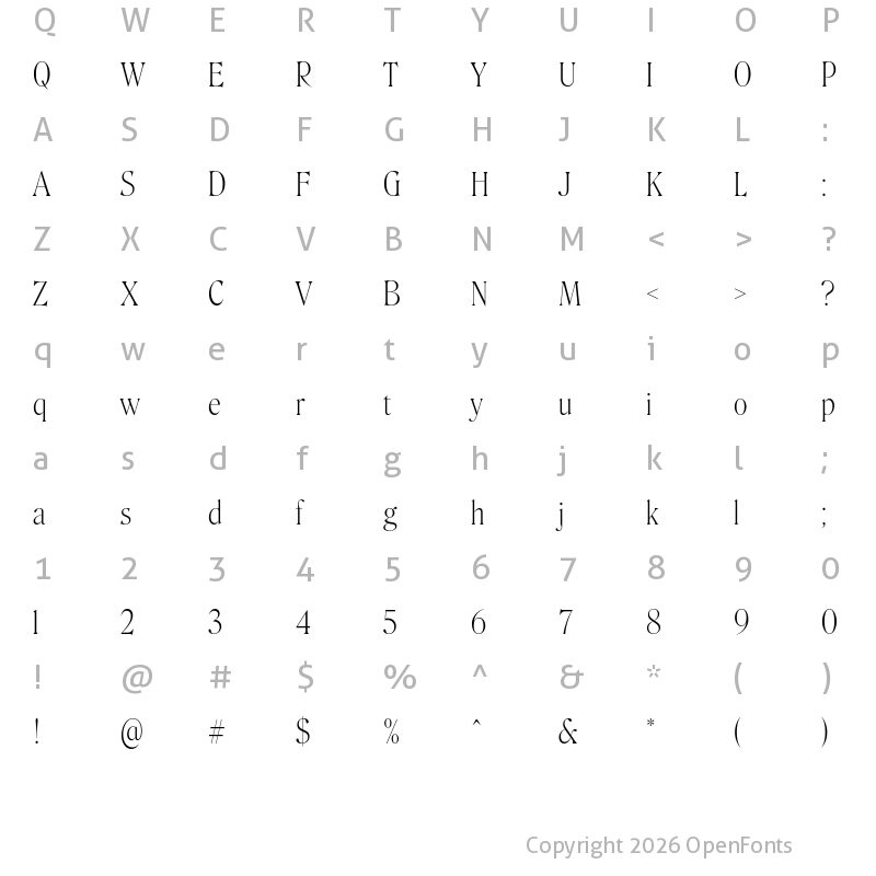 Character Map of Roslindale Display Condensed Extra Light