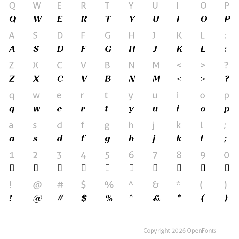 Character Map of Rossanova Personal Use Bold Italic