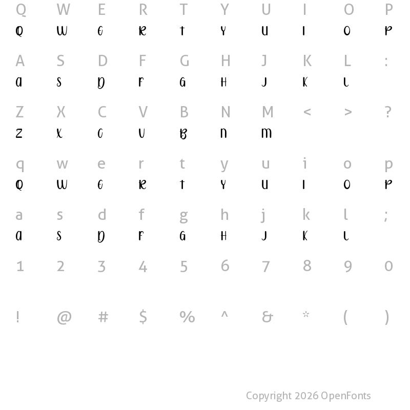 Character Map of Rotter Bradly FREE Regular