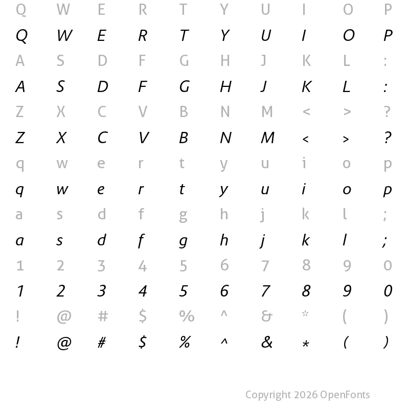 Character Map of Route 159 Italic