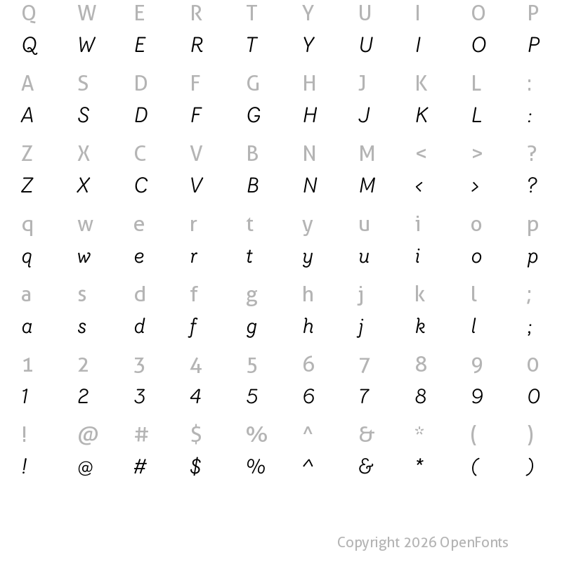Character Map of Router Book Italic