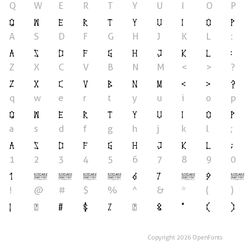Character Map of ROXDARK Regular