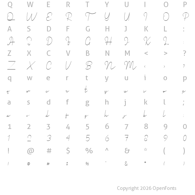 Character Map of Royal Haster Demo Monoline
