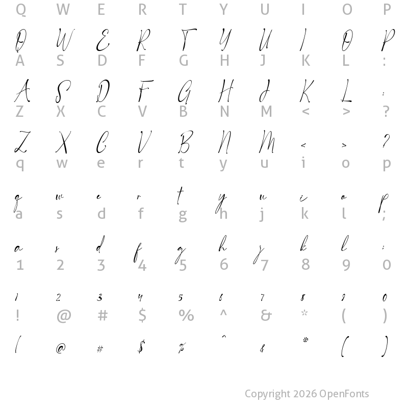 Character Map of Royal Signature Italic
