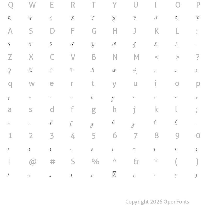 Character Map of RoyalMagical Script