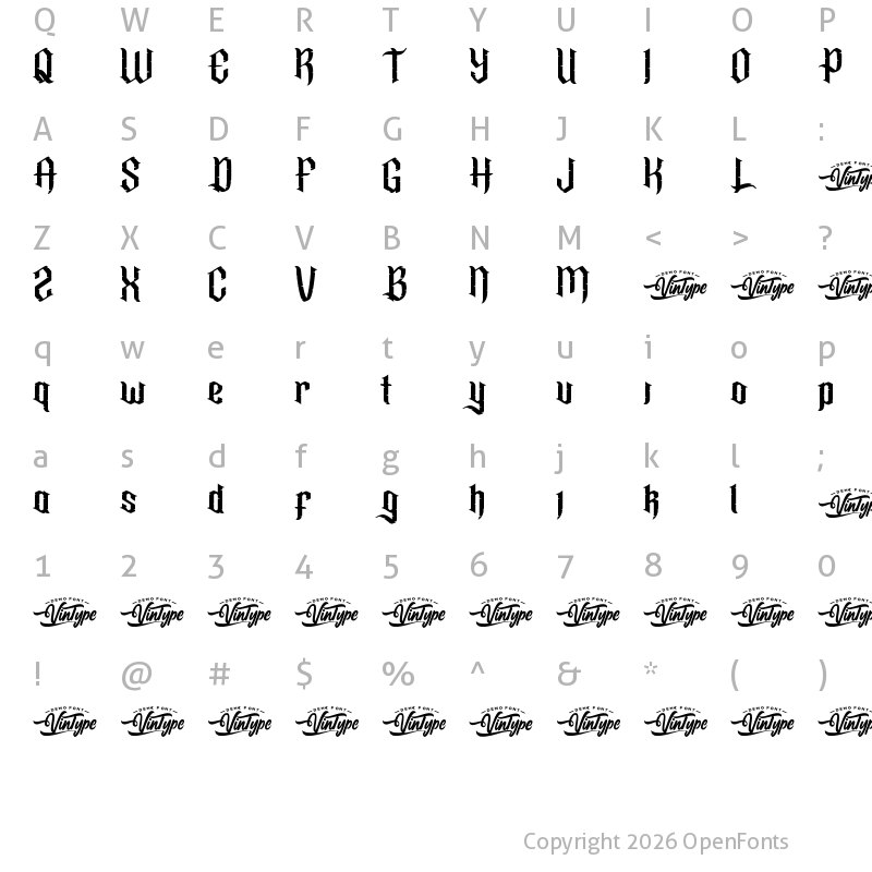 Character Map of Royden Demo Regular