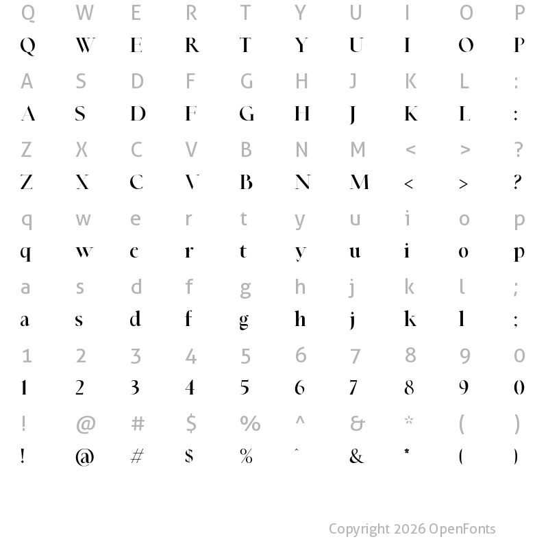 Character Map of Rustery Mirages Regular