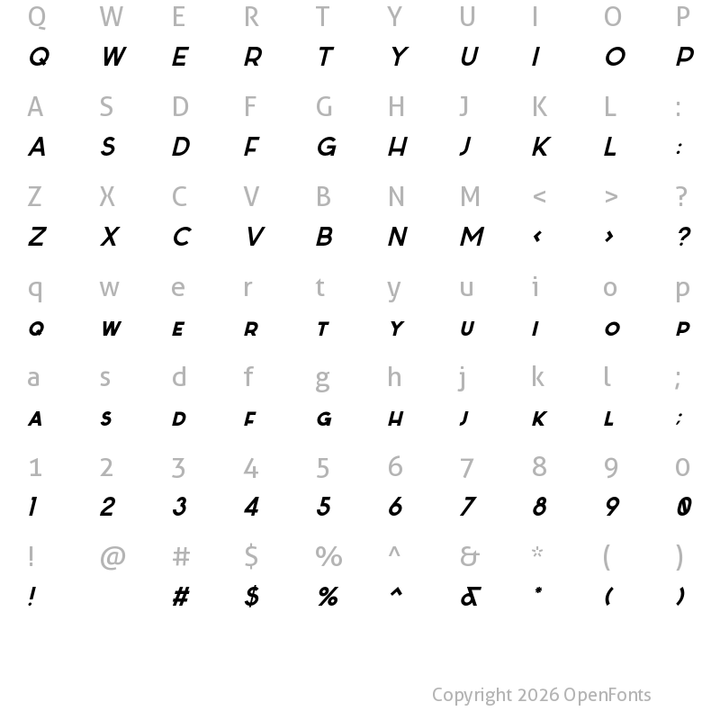 Character Map of Sabado Italic