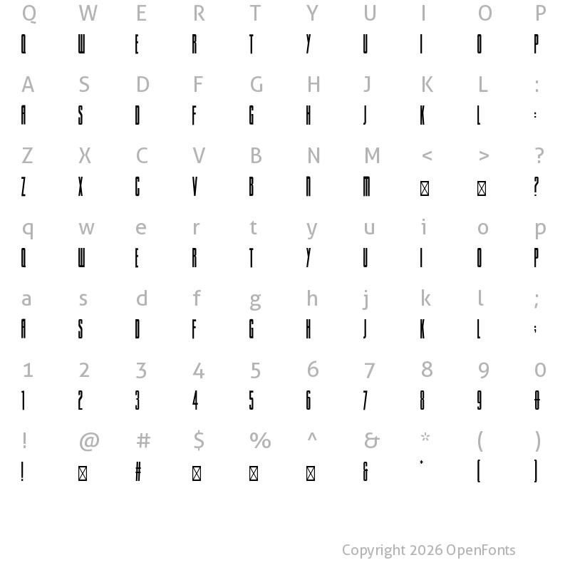 Character Map of Sacco SemiBold UltraCondensed