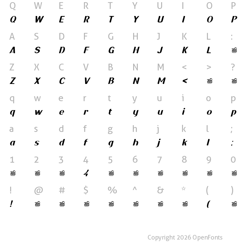 Character Map of Sadigu Bold Slanted