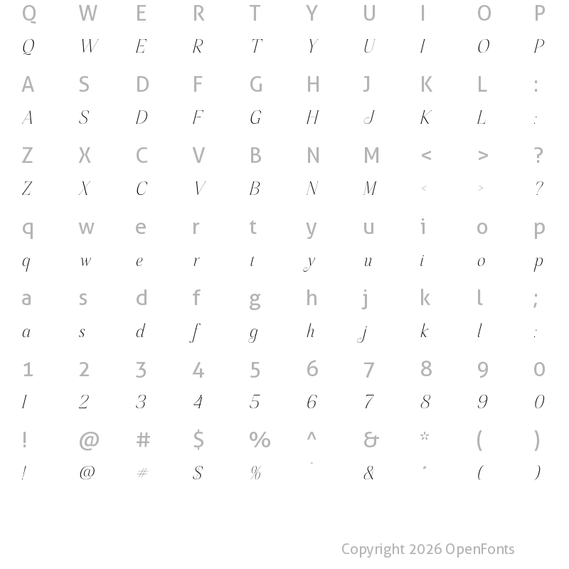 Character Map of Sageffine Italic