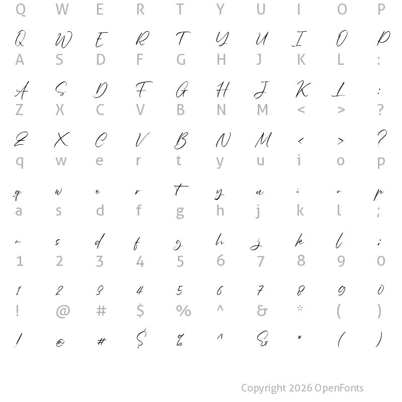 Character Map of Sagitha Regular