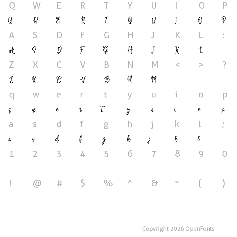 Character Map of Sailing Heart Regular