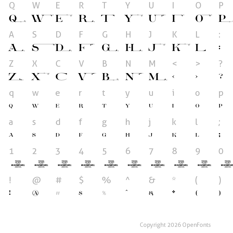 Character Map of Saint Carell PERSONAL Regular