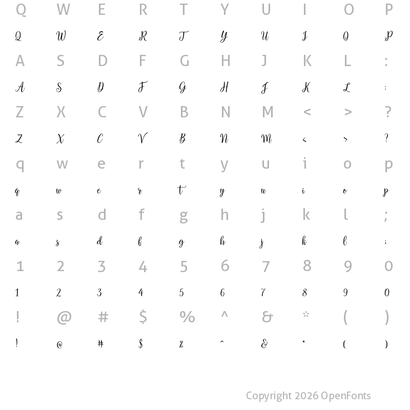 Character Map of Salbatora Script Regular