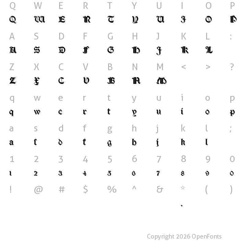 Character Map of Salterio Shadow Regular