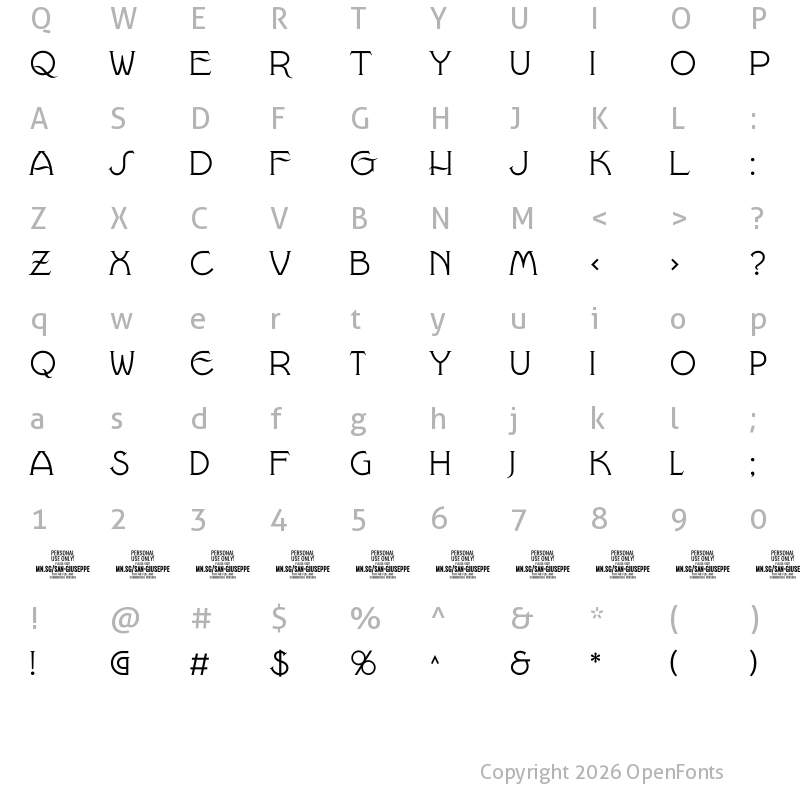 Character Map of San Giuseppe PERSONAL USE Regular