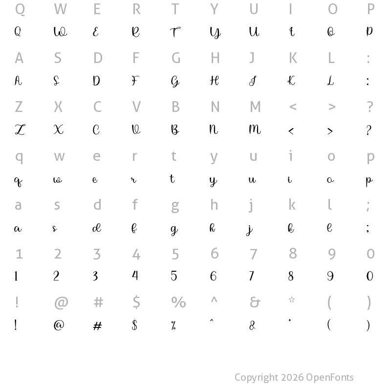 Character Map of Sania lucian Regular