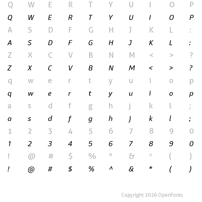 Character Map of Sans Mateo 2 Italic
