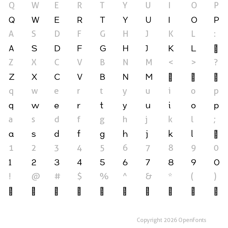 Character Map of Sans Serif Regular