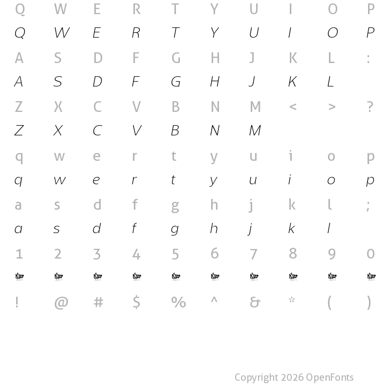 Character Map of Sanshiro Demo Extra Light Italic