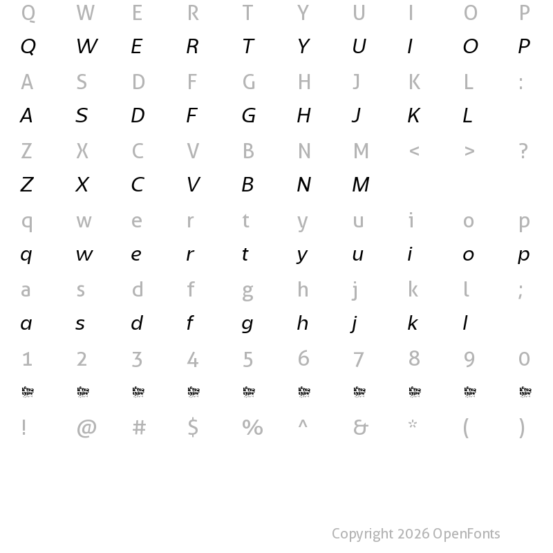 Character Map of Sanshiro Demo Italic