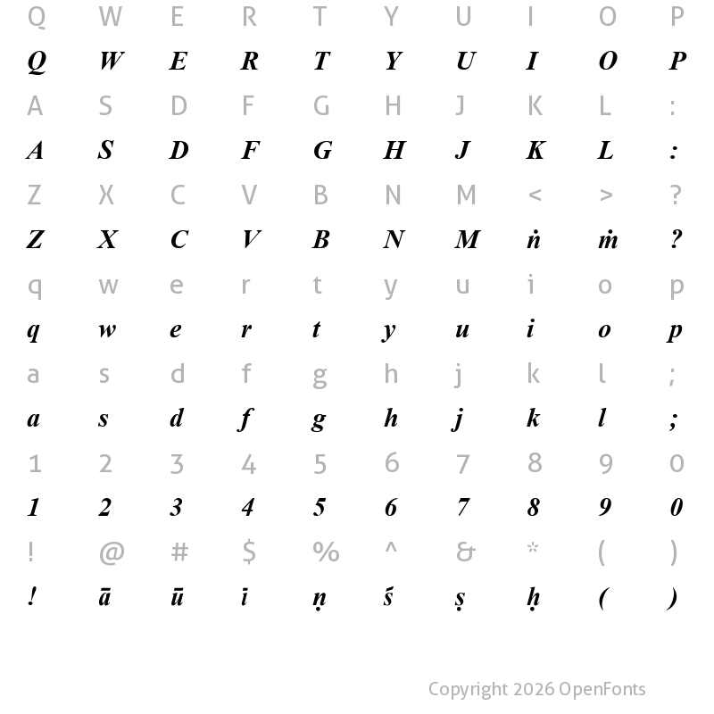 Character Map of Sanskrit  Roman Bold Italic