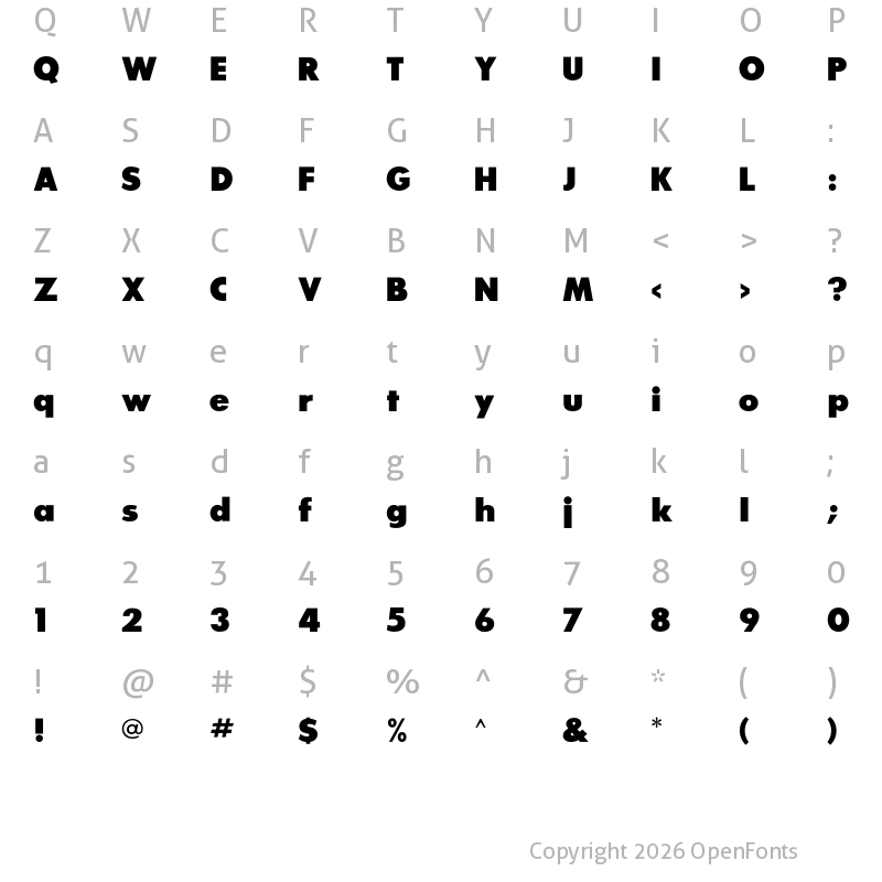 Character Map of SansSerifExbFLF Medium