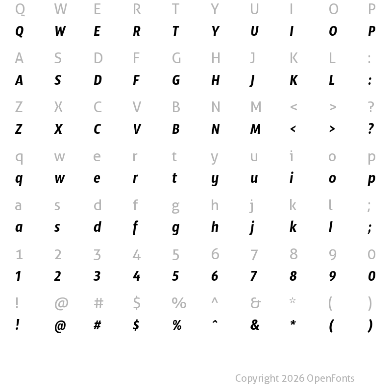 Character Map of Sansus Webissimo Italic