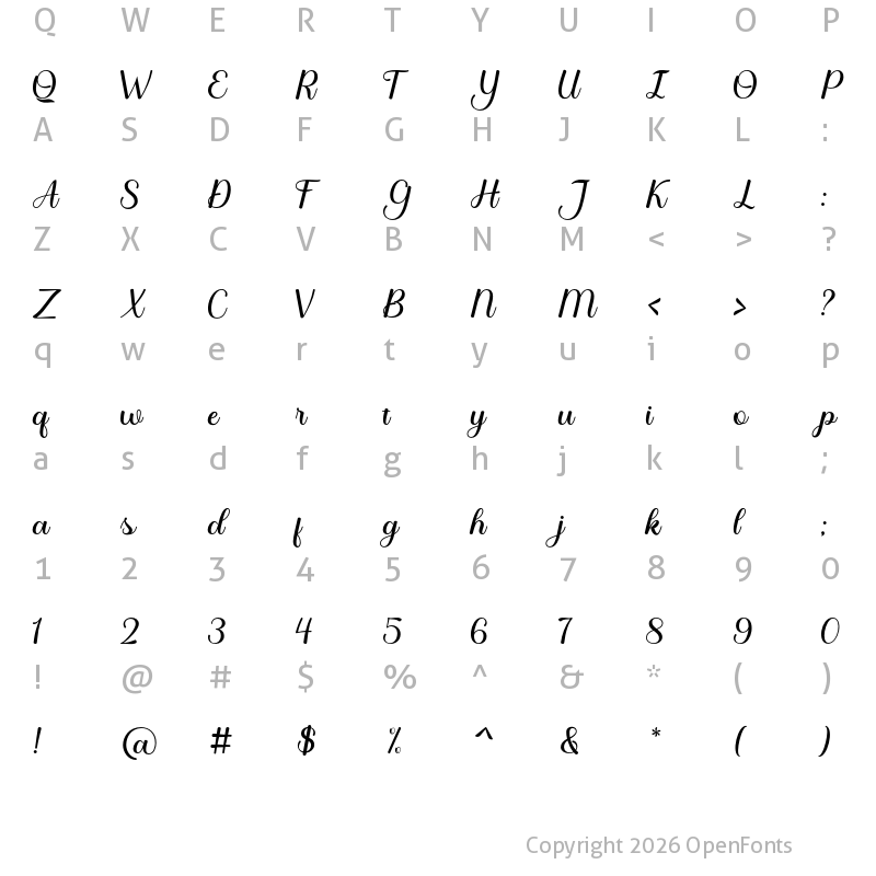 Character Map of Santika Script Regular