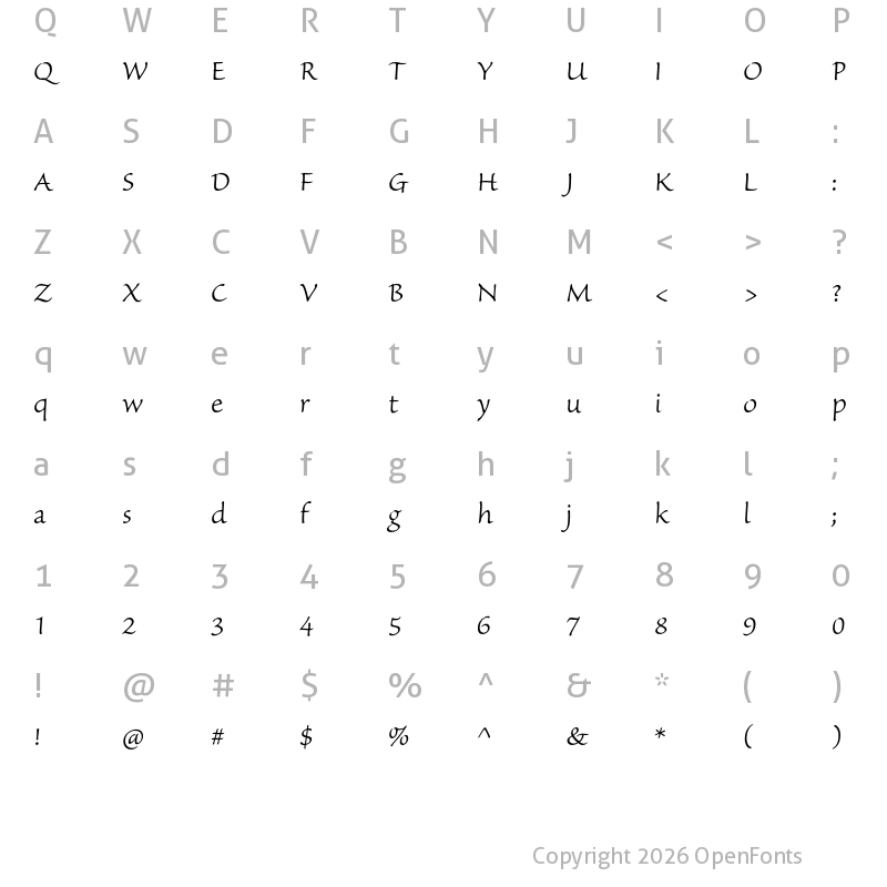 Character Map of Sanvito Pro Caption Light