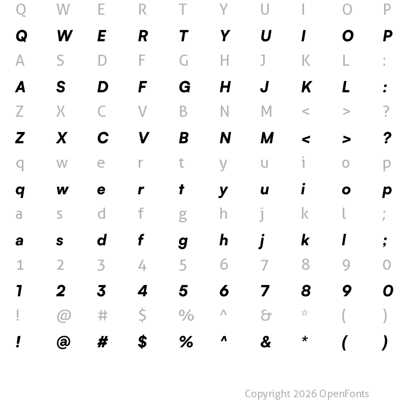 Character Map of Satoshi Black Italic