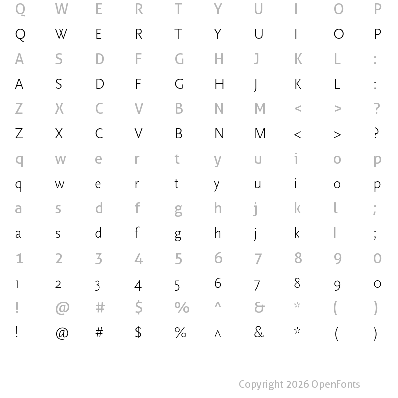 Character Map of ScalaSansOT Light