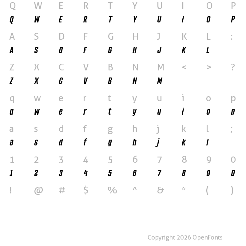 Character Map of Scenarie Slanted Regular