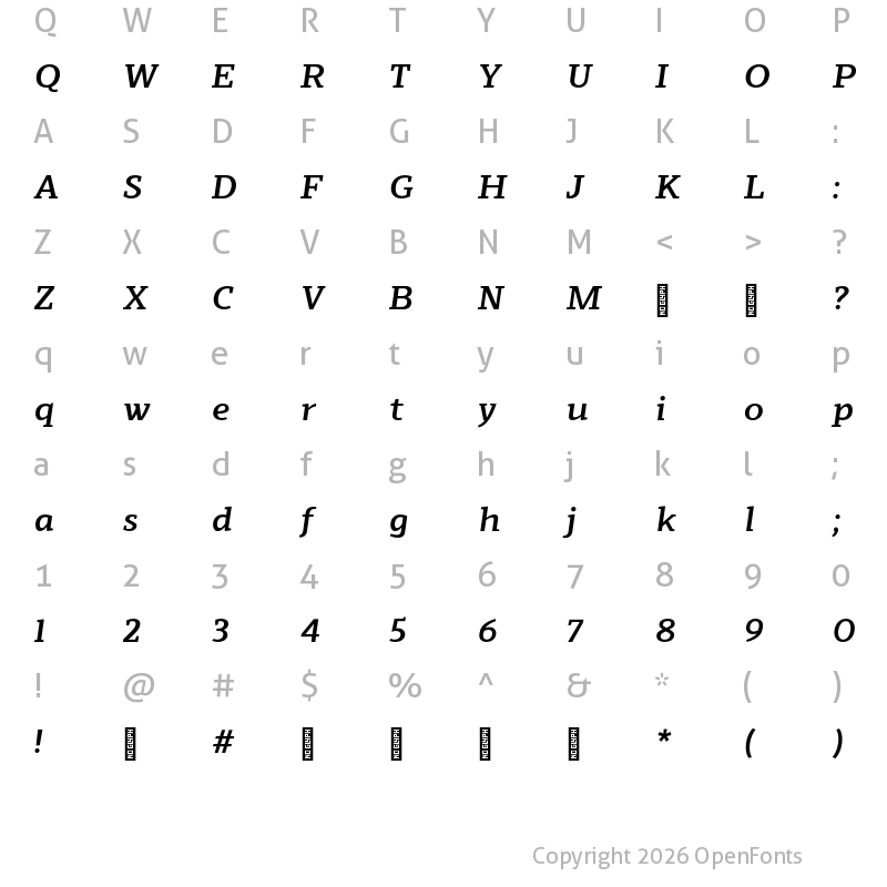 Character Map of Scharf Medium Italic