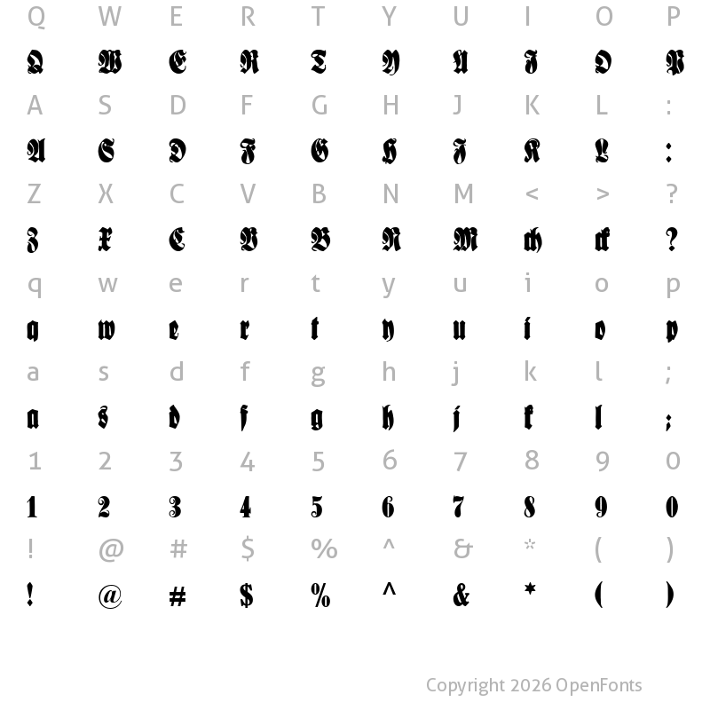 Character Map of Schmale Anzeigenschrift Regular