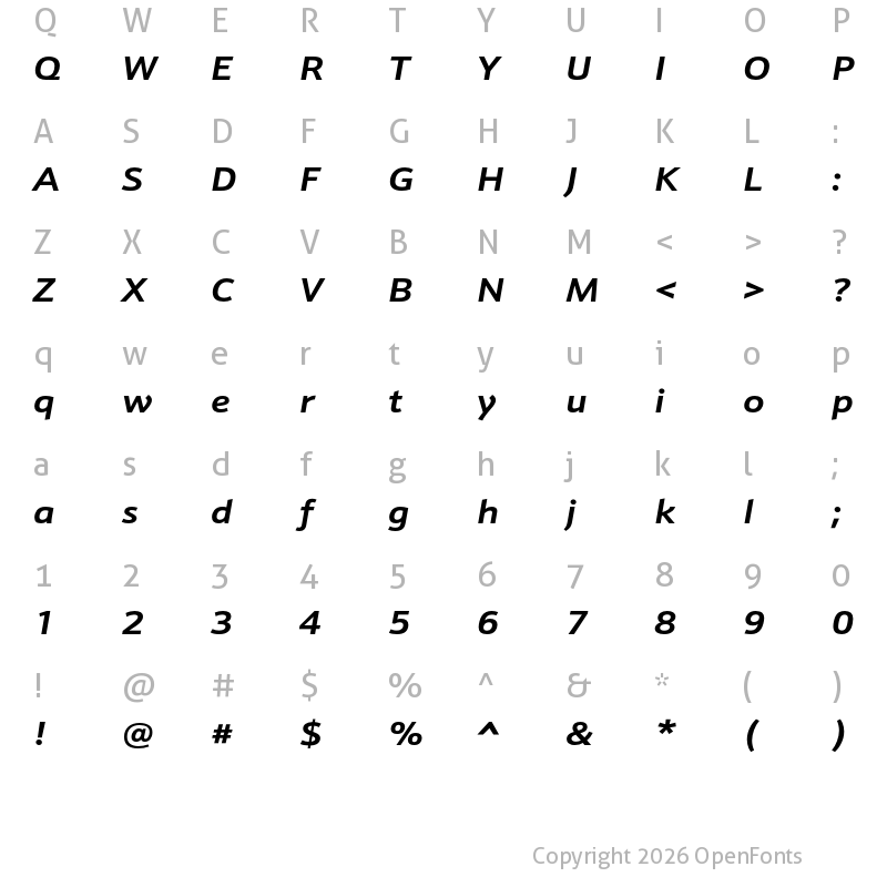 Character Map of Schnebel Sans ME Expand Bold Italic
