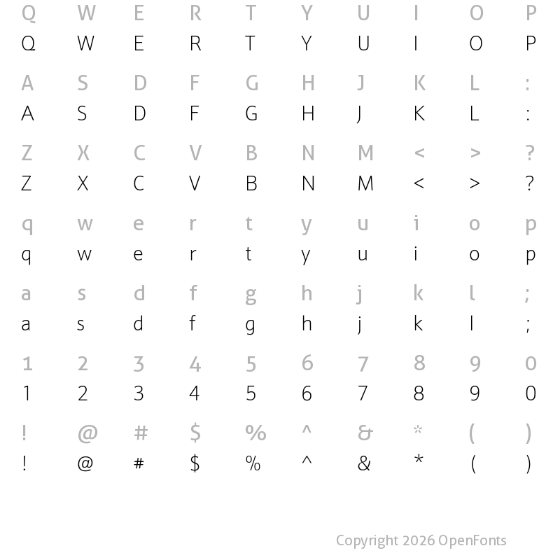 Character Map of Schnebel Sans Pro Thin