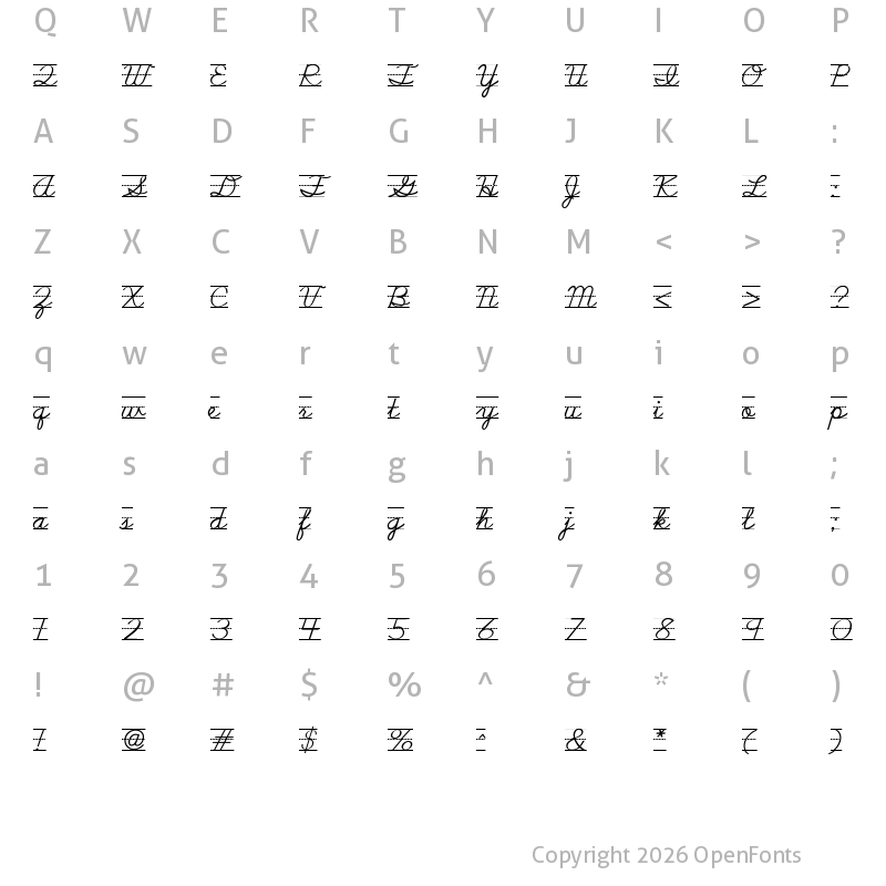 Character Map of SchoolScriptDashed Regular