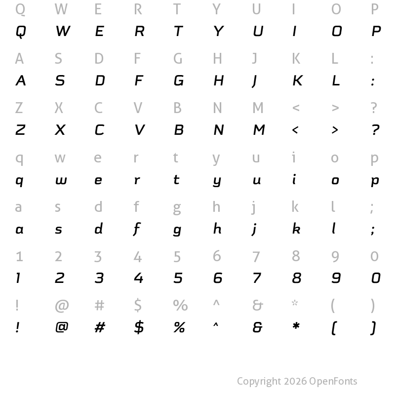 Character Map of Schwager Sans Bold It