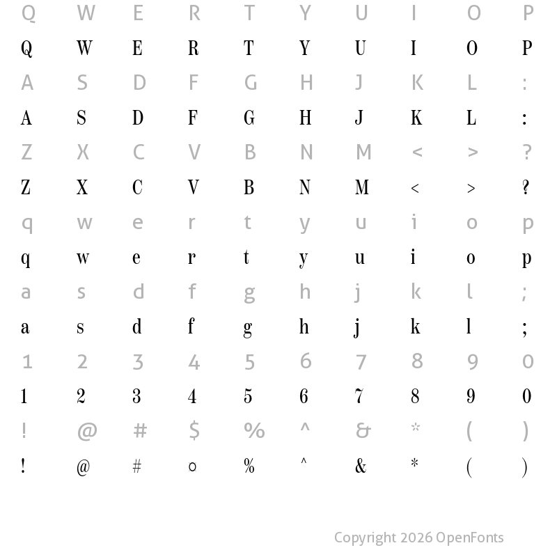 Character Map of Scotch Deck Compressed Roman