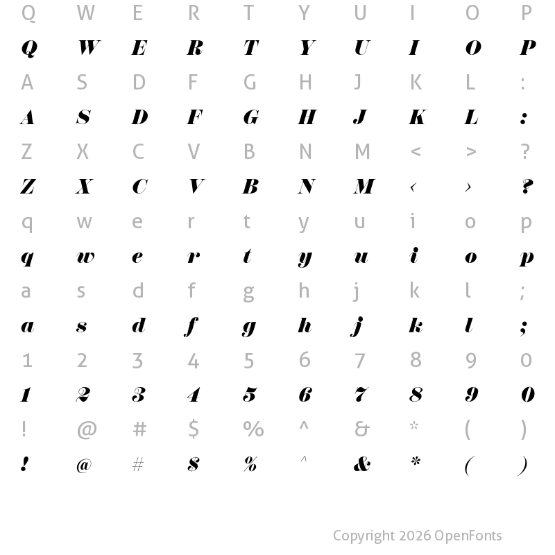 Character Map of Scotch Display Fat Italic