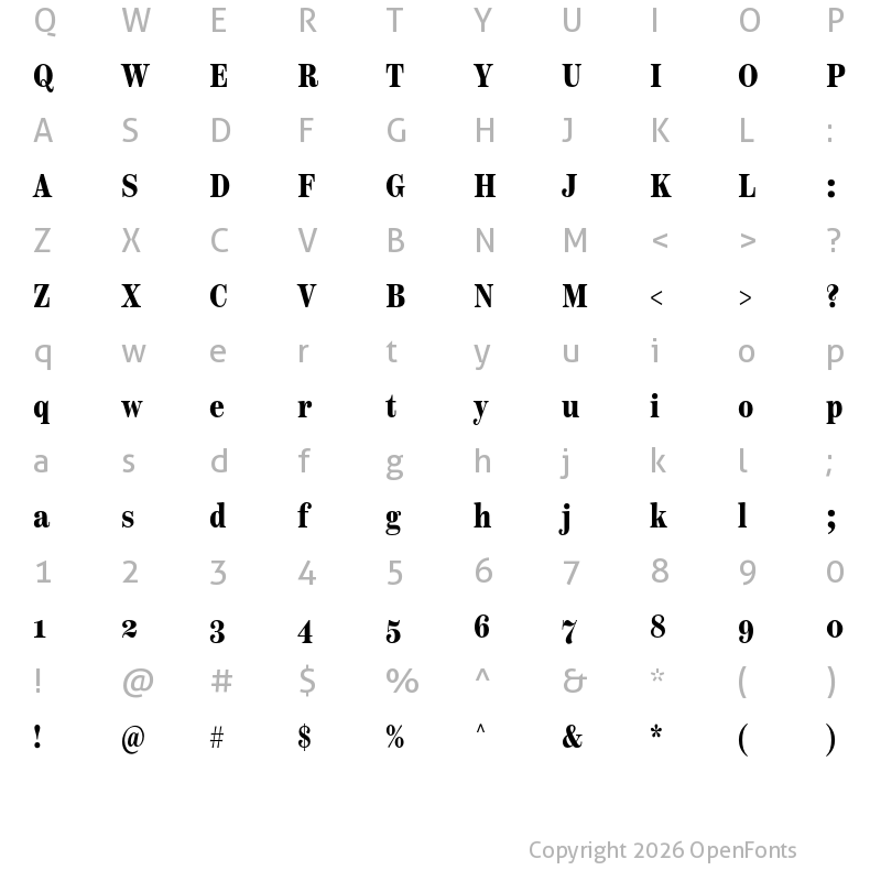 Character Map of Scotch Text Compressed Bold