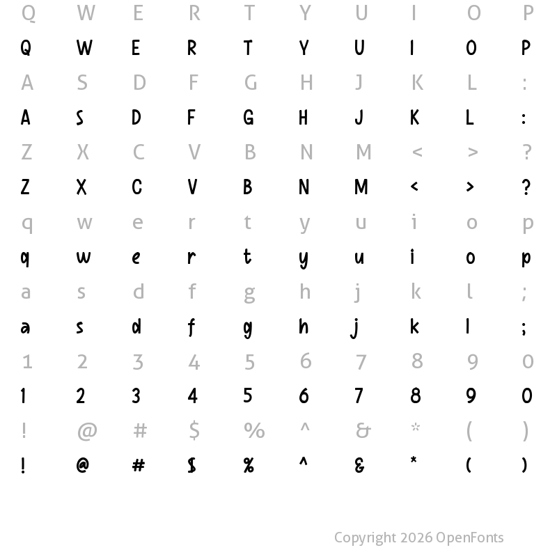 Character Map of Scratch Boys Demo Regular