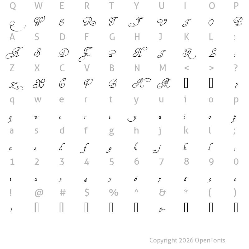 Character Map of scripts calligraphic