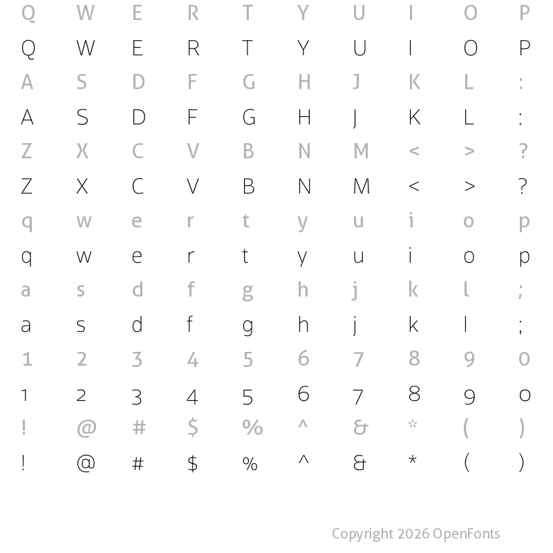 Character Map of ScubaW05-Thin Regular