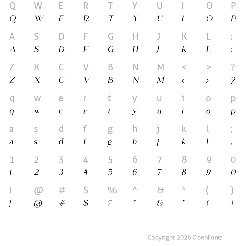 Character Map of Sea Angel Italic Italic