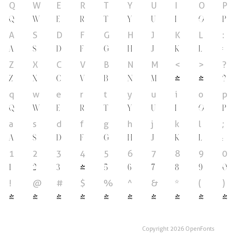 Character Map of Seafont Narrow 1