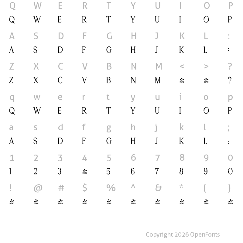 Character Map of Seafont Narrow 4