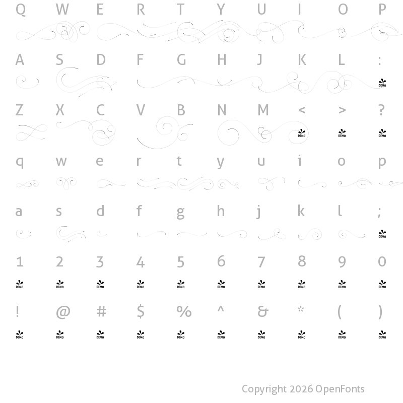 Character Map of Seafont Swashes